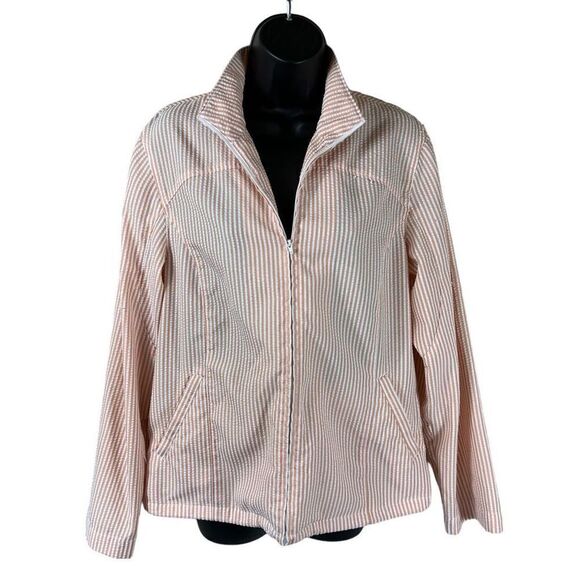 Women’s Orvis Peach White Zip Front Seersucker Jacket - Picture 1 of 7
